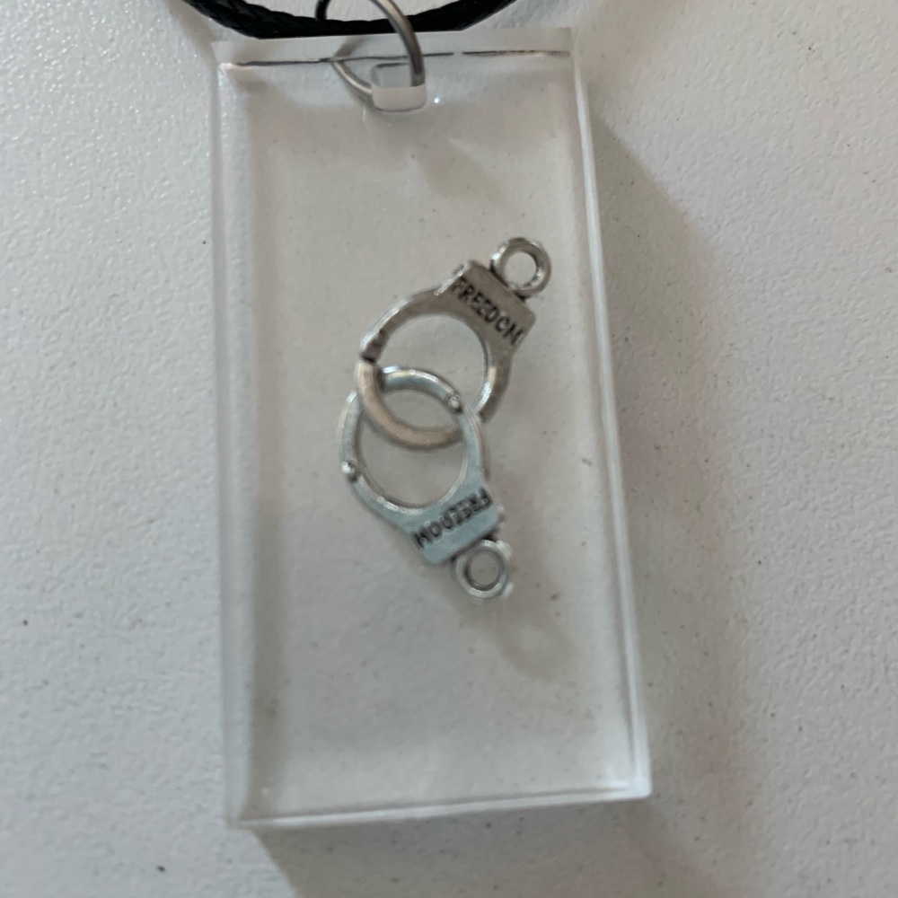 Resin FREEDOM handcuff charm necklace